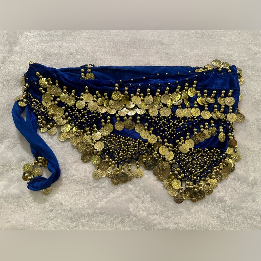 Belly dancer wrap skirt. One size fits all. Blue & gold